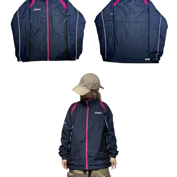아식스 네이비 핑크 트랙탑 져지 M