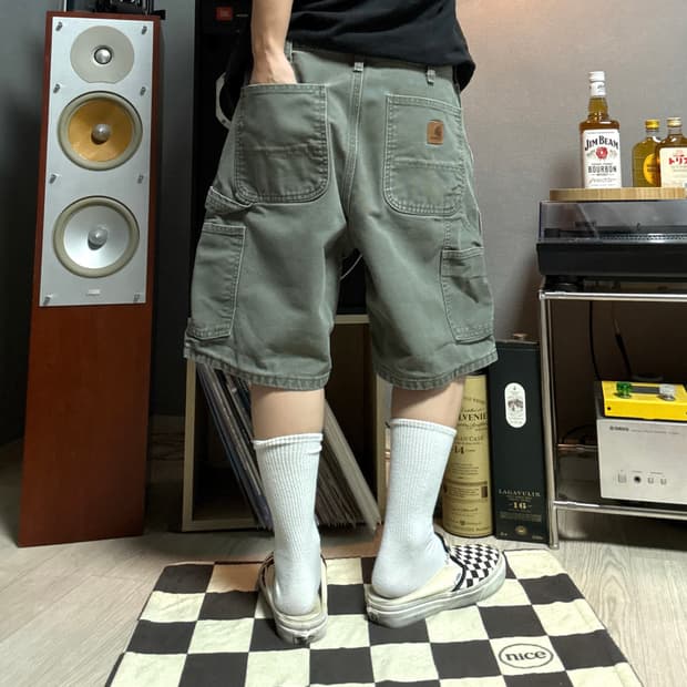 칼하트 가죽탭 하프팬츠