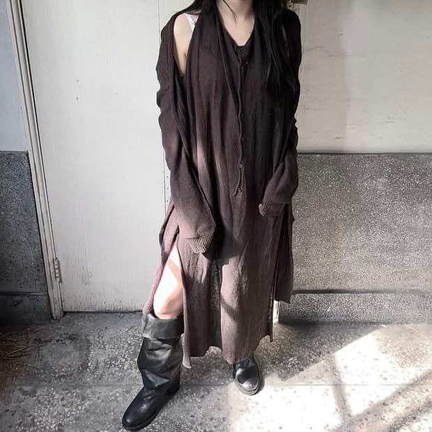 Y's Yohji Yamamoto 가디건 카디건 린넨 롱 원피스 브라운