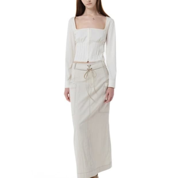 LACE-UP POCKET LONG SKIRT