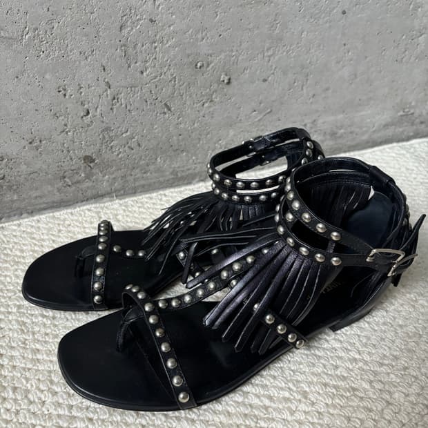 saint laurent fringe studded sandals