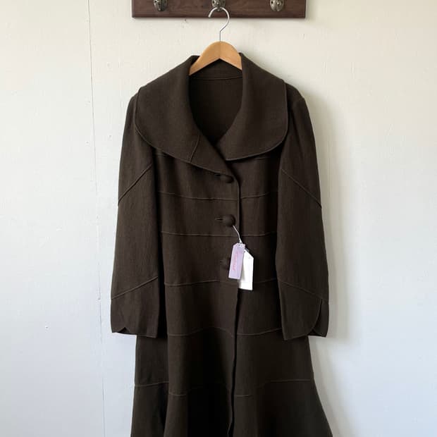 Vertical 풀 카라 올리브 롱 코트