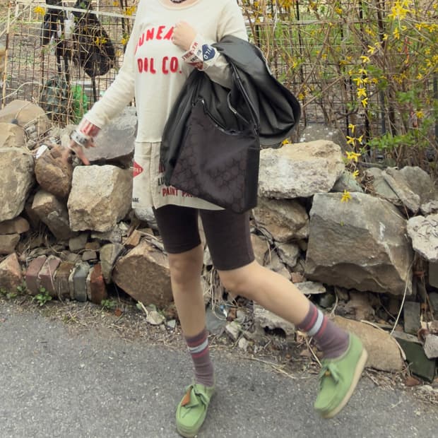 구찌 레더 + 캔버스 숄더백