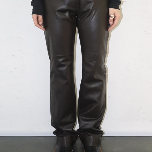 빈티지 기믹 벨트 루프 레더 팬츠