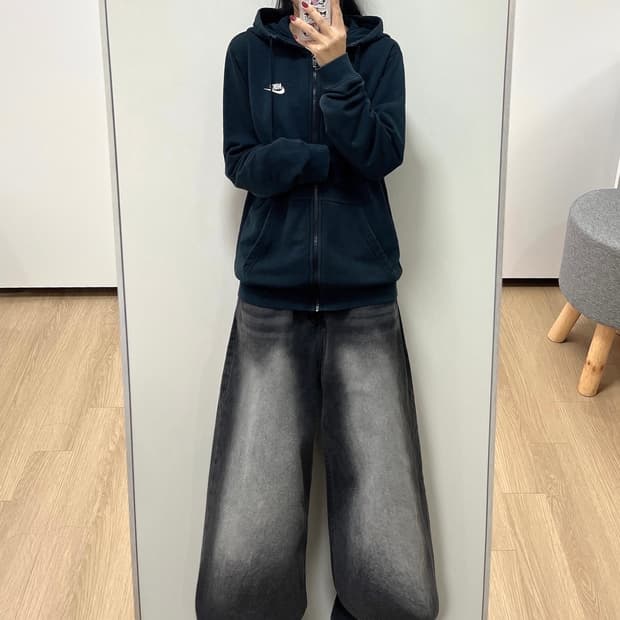 나이키 자수로고 블랙 후드집업