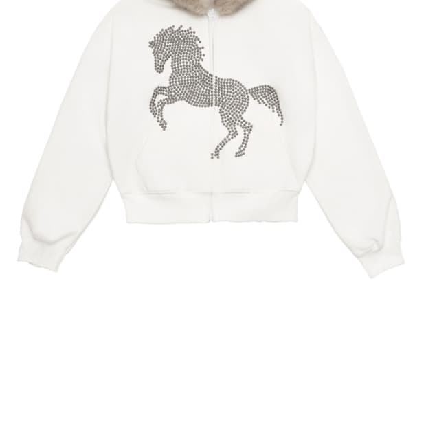 604service studded faux fur hoodie