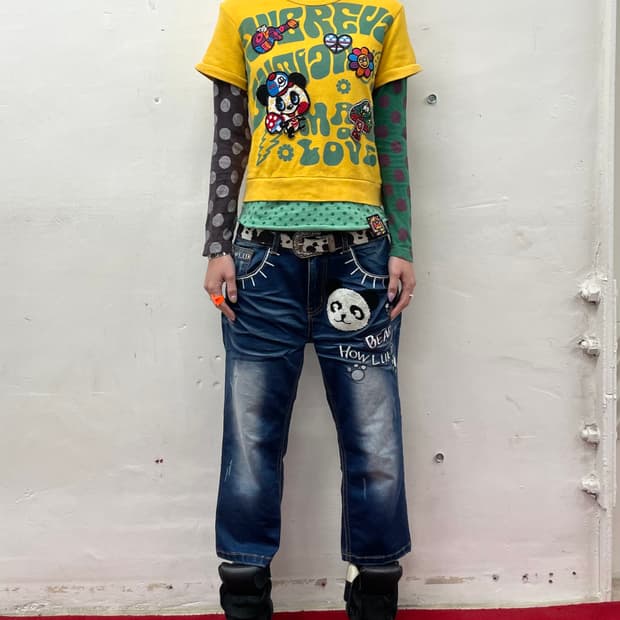 Kitch Panda Denim Washing Capri Pants 