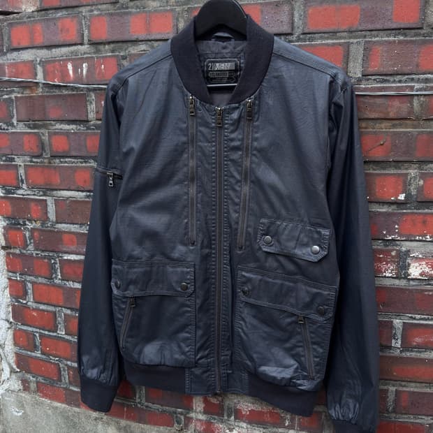 21 Men 지퍼 디테일 코팅 자켓 