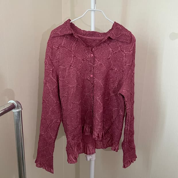 링클 프릴 핑크 블라우스