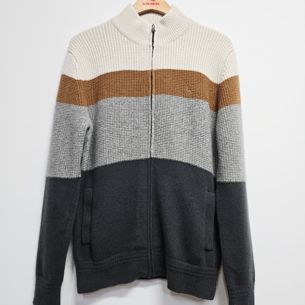 헤지스 컬러블록 니트 집업 가디건100