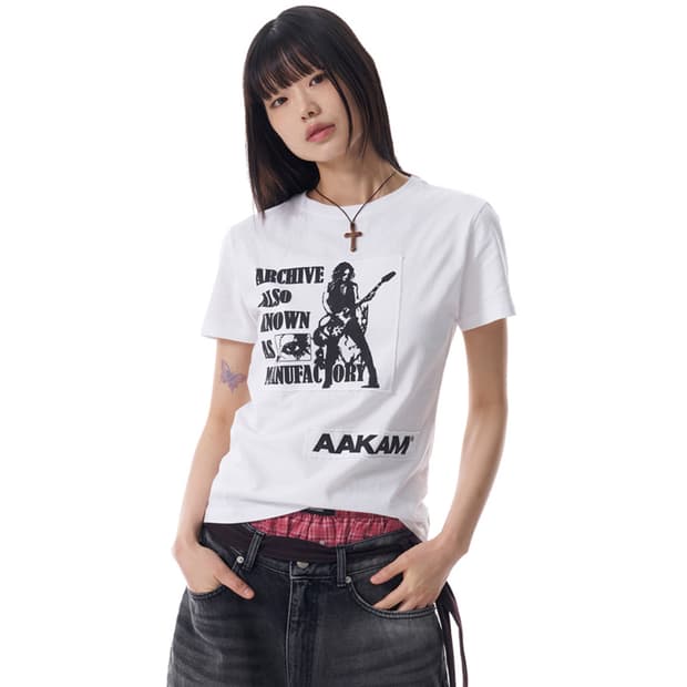 아캄 Washed Patch Half Top (White)