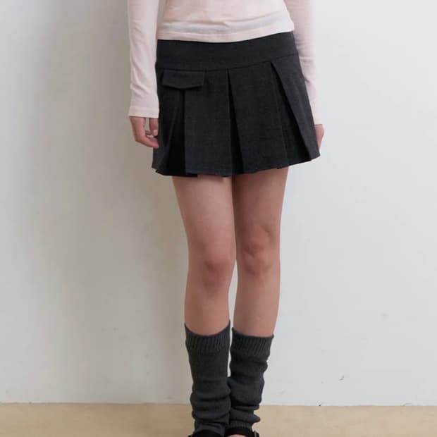 카인더베이비 울 체크 플리츠 스커트