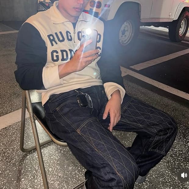 데님인디고마스터 더블니 바이커 데님 팬츠