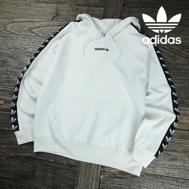 [아디다스] 사이드 라인 로고 오버핏 후드티 화이트 M19749