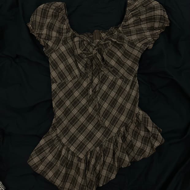 Vintage frilled check blouse