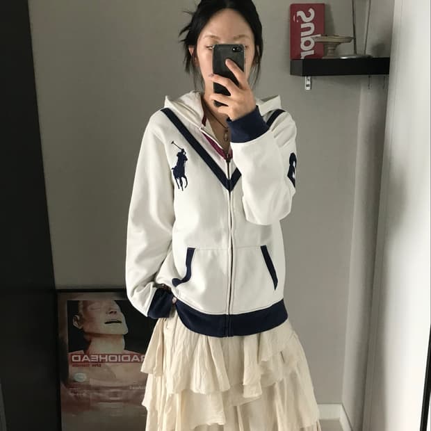 폴로 랄프로렌 빅포니로고 아이보리 후드집업