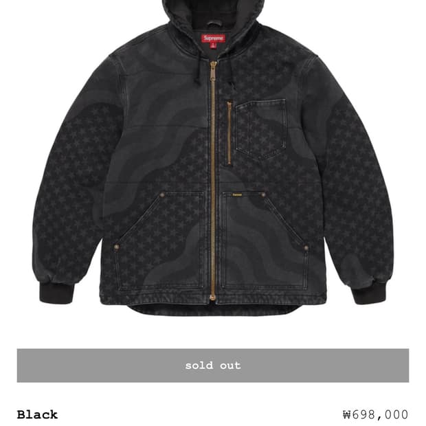 슈프림 플래그 퀼티드 후드 워크자켓 블랙