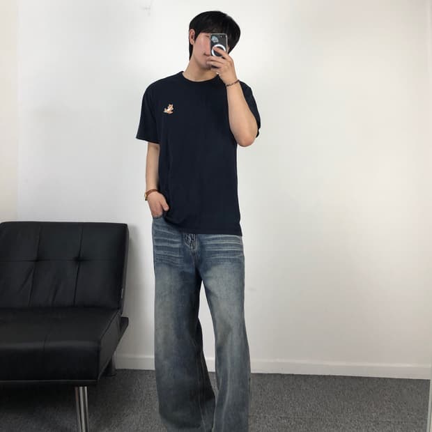 메종키츠네 정품 칠랙스폭스 반팔 네이비
