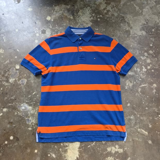 M) 타미힐피거 스트라이프 반팔 카라티 카라티셔츠