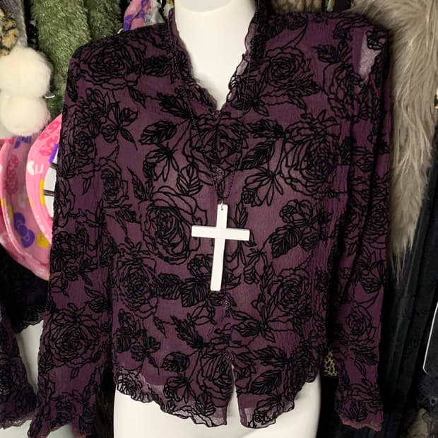 고스 로리 긱시크 오리엔탈 y2k 장미 블라우스