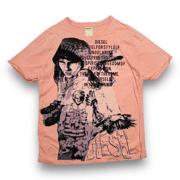 디젤 스타일리시 포즈맨 핑크 빈티지 반팔 티셔츠