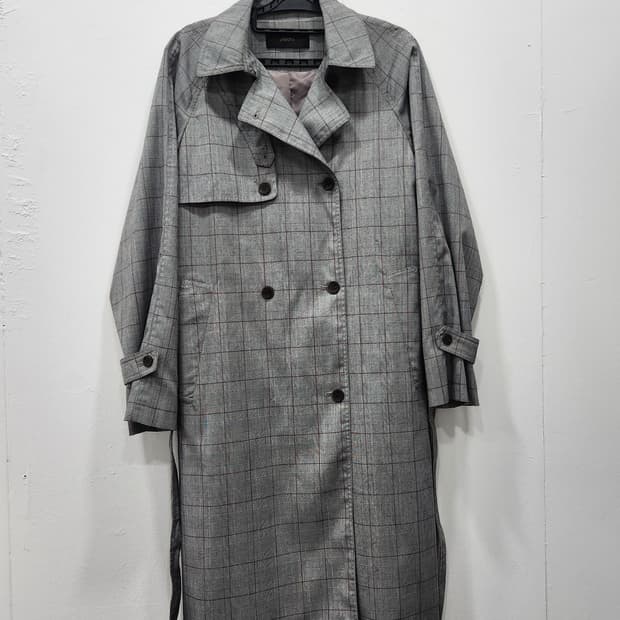 [85] 지고트 그레이 체크 벨티드 트렌치코트 롱코트 85사이즈