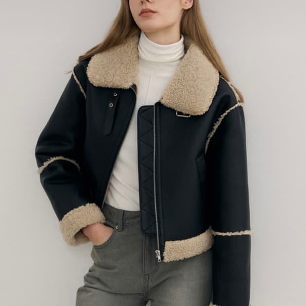 드로우핏우먼 시어링 크롭 무스탕 자켓