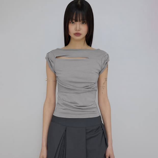 Asymmetrical Draped Roll-Up T-Shirt