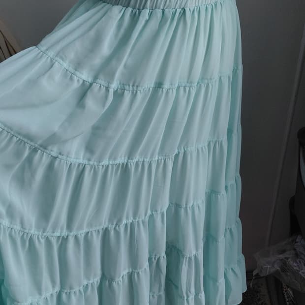 [빈티지] 하늘민트 쉬폰 프릴 롱스커트