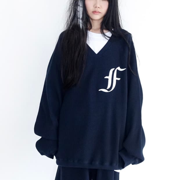 샵페어리 와플 맨투맨 네이비