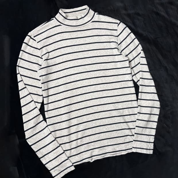 일본빈티지 하프넥 스트라이프 긴팔티