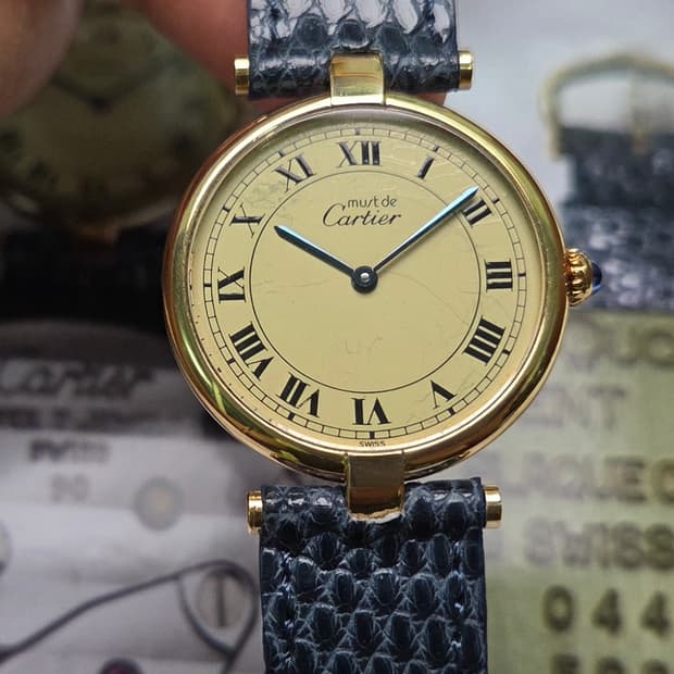 빈티지 까르띠에 머스트드 방돔 오리지널 스파이더 다이얼 남성용 (감정서 