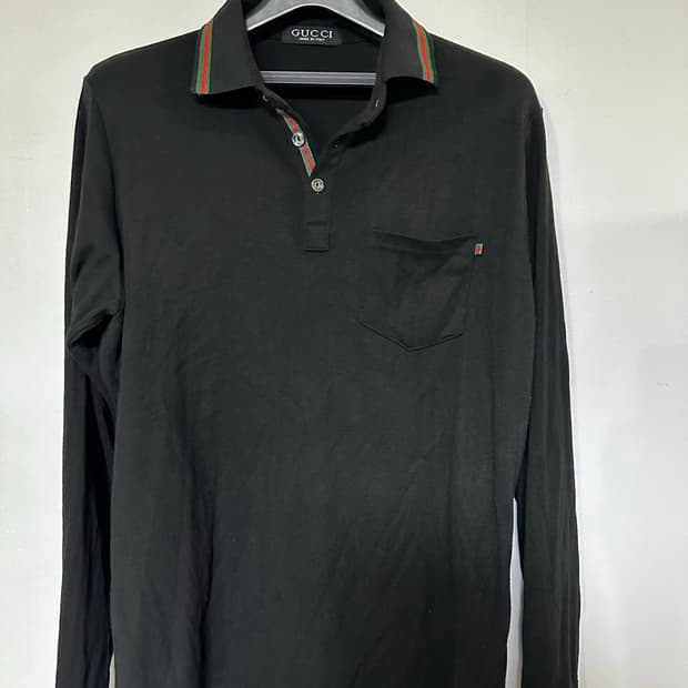 구찌 삼선 블랙 긴팔 폴로티셔츠