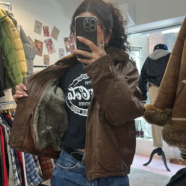 빈티지 브라운 A-2 소가죽 봄버 자켓L