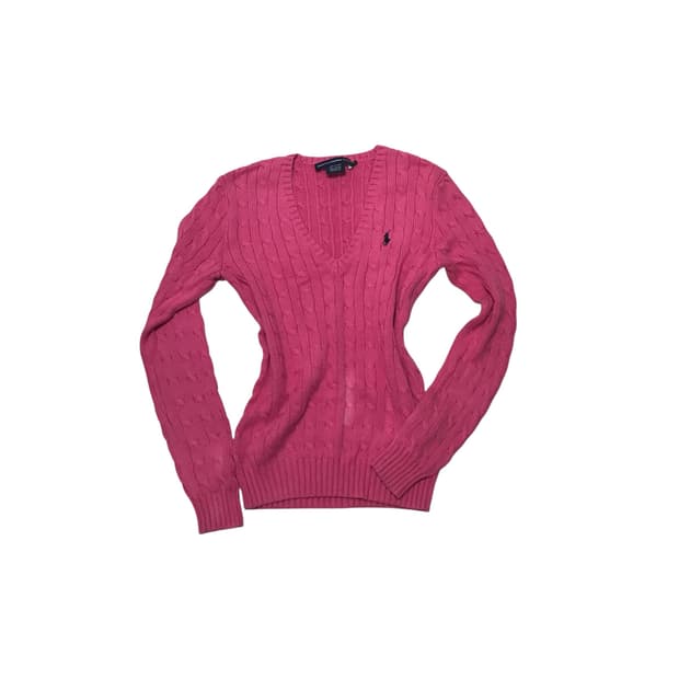 폴로 랄프 로렌 스포츠 브이넥 케이블 니트 핑크