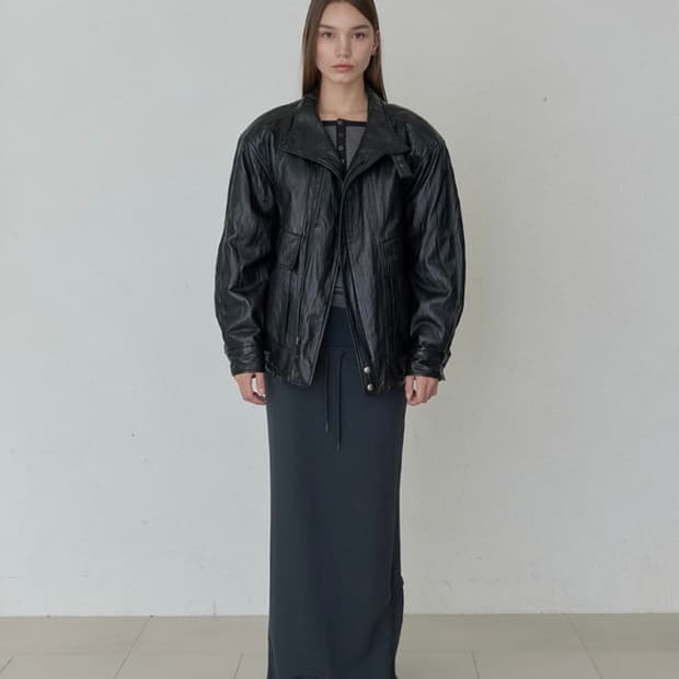오데스 빈티지 하이넥 레더 자켓 블랙