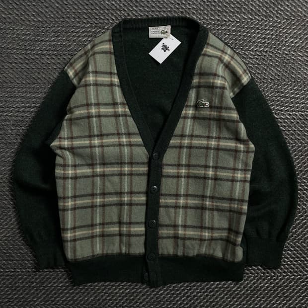 라코스테 아카이브 울 혼방 빈티지 체크 가디건 o 4098