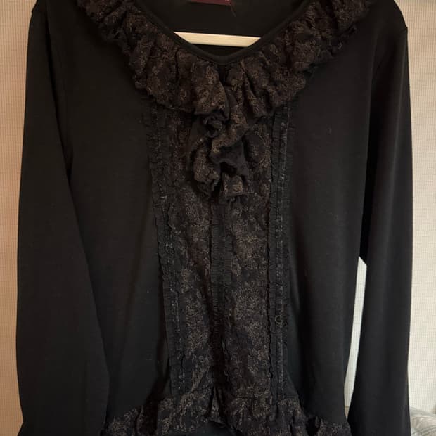 공겜여주 갸루 프릴 슬리브 티셔츠