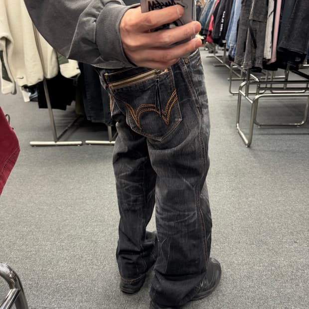 34)에드윈 빈티지 BTZ503 워싱 흑청 데님팬츠