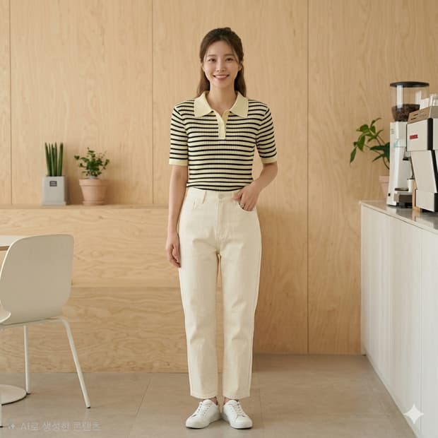 frrw 스트라이프 카라 반팔 니트