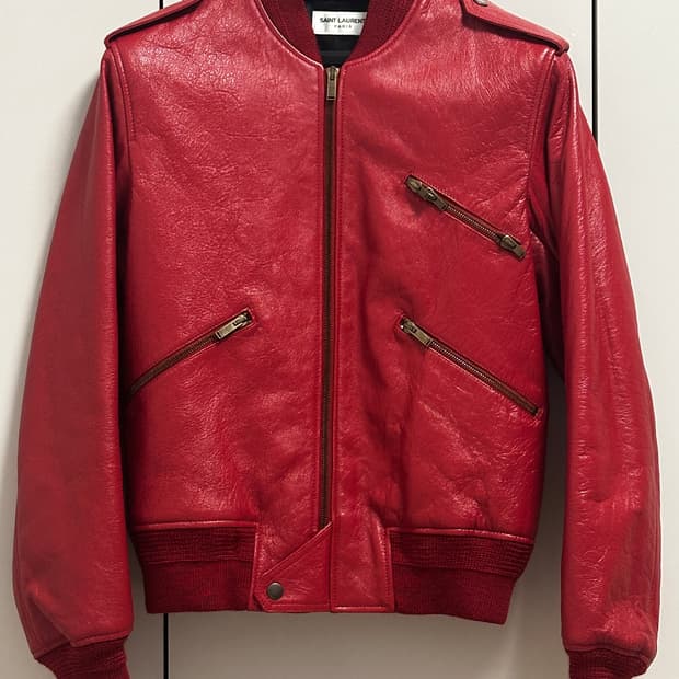 생로랑 레드 램스킨 봄버자켓