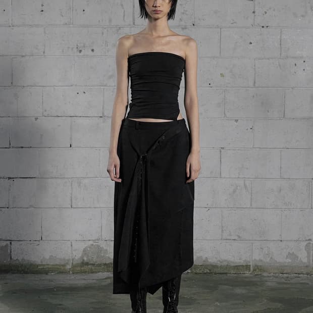 보헤미안서울 UNBALANCED DRAPE SKIRT, BLACK