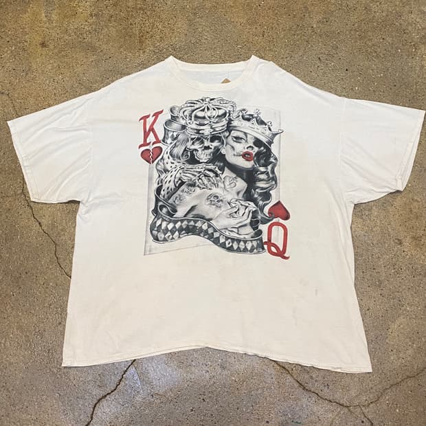 미국 빈티지 카드 해골 포인트 킹퀸 티셔츠 락티셔츠 반팔티