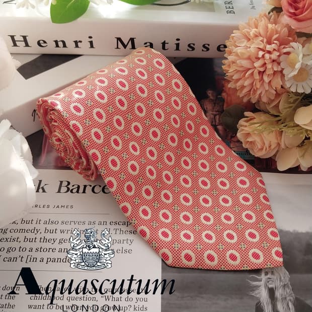 아쿠아스큐텀 실크 오렌지 패턴 넥타이 9.8cm A+등급 k1745