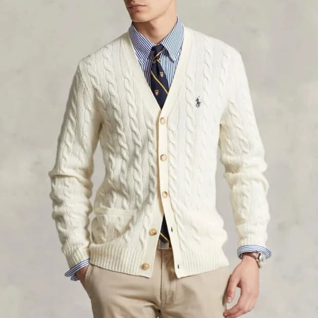 폴로 케이블 니트 울 캐시미어 가디건