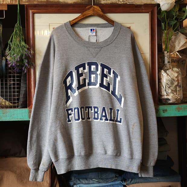 90s 러셀 맨투맨 스웻셔츠 레벨 풋볼 빈티지 레터링 그레이