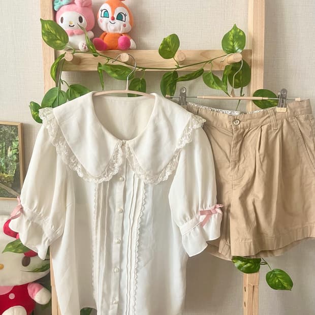 모리걸 빈티지 레이스 카라 리본 블라우스 🤍🎀