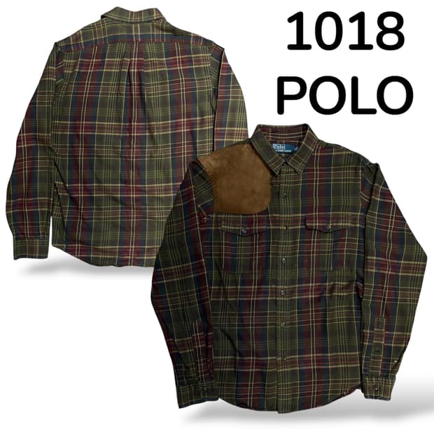 폴로 가죽 패치 체크 셔츠 M