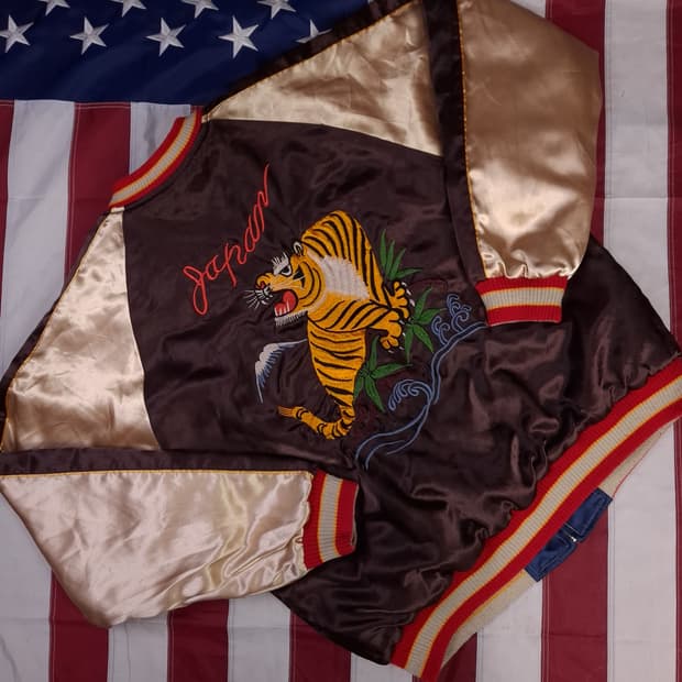 빈티지 JPN 타이거 드래곤 리버서블 스카쟌