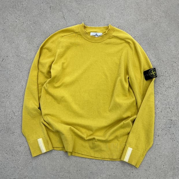 스톤아일랜드 와펜 옐로우 코튼 니트